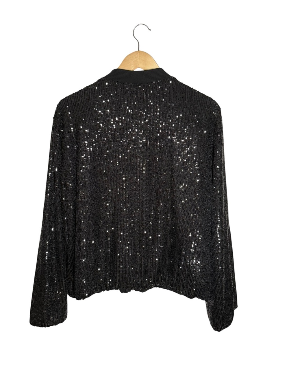 LOFT Black Sequin Full Zip Bomber Jacket Sparkle Evening Size XL - Picture 4 of 9